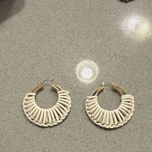 Elegant White and Gold Hoop Earrings